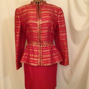 Pauline Trigere  Vintage Quilted Satin Jacket and Skirt